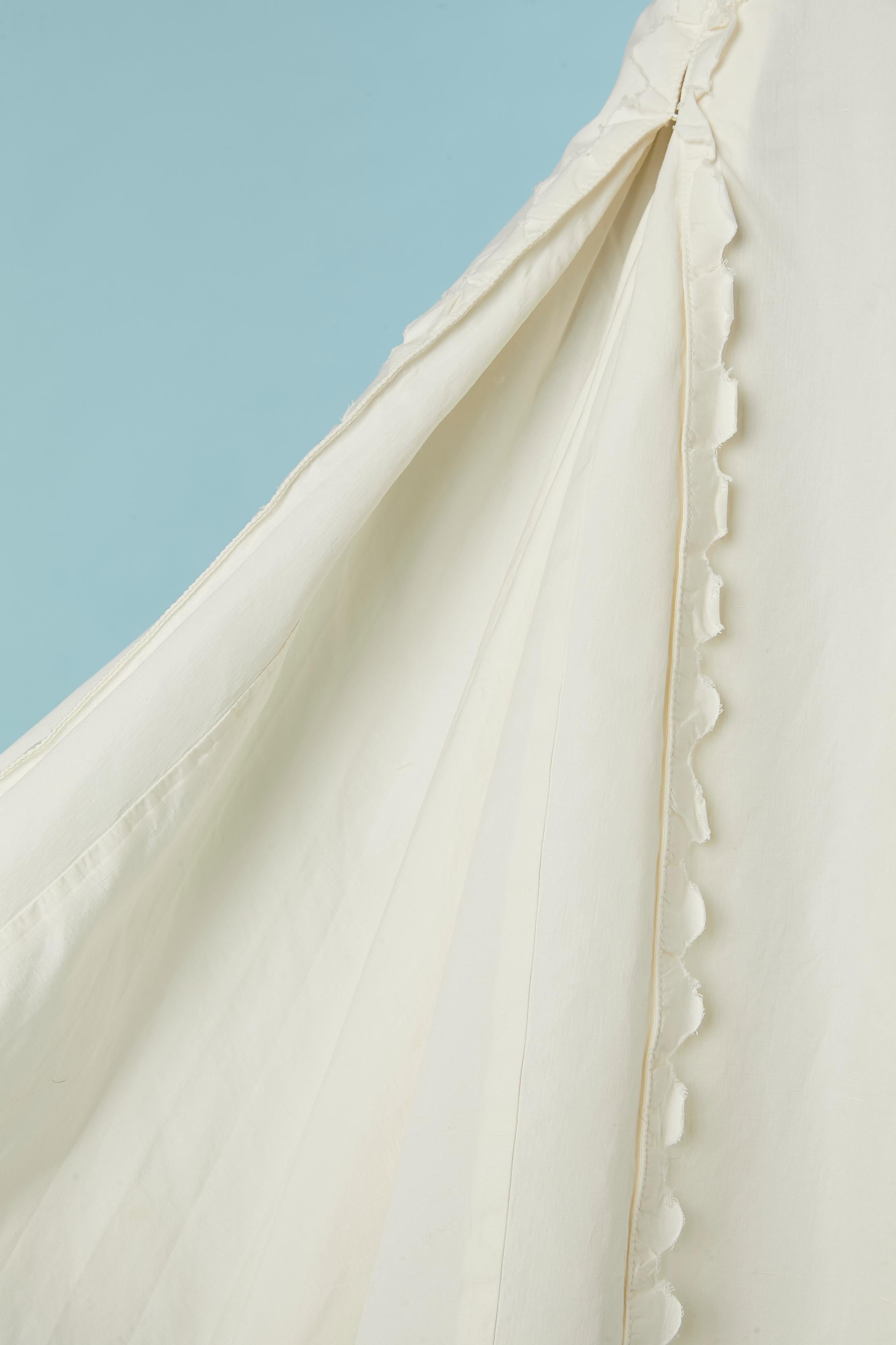 Beige Off-white flare cotton skirt with box-pleats and fabric belt Yves Saint Laurent