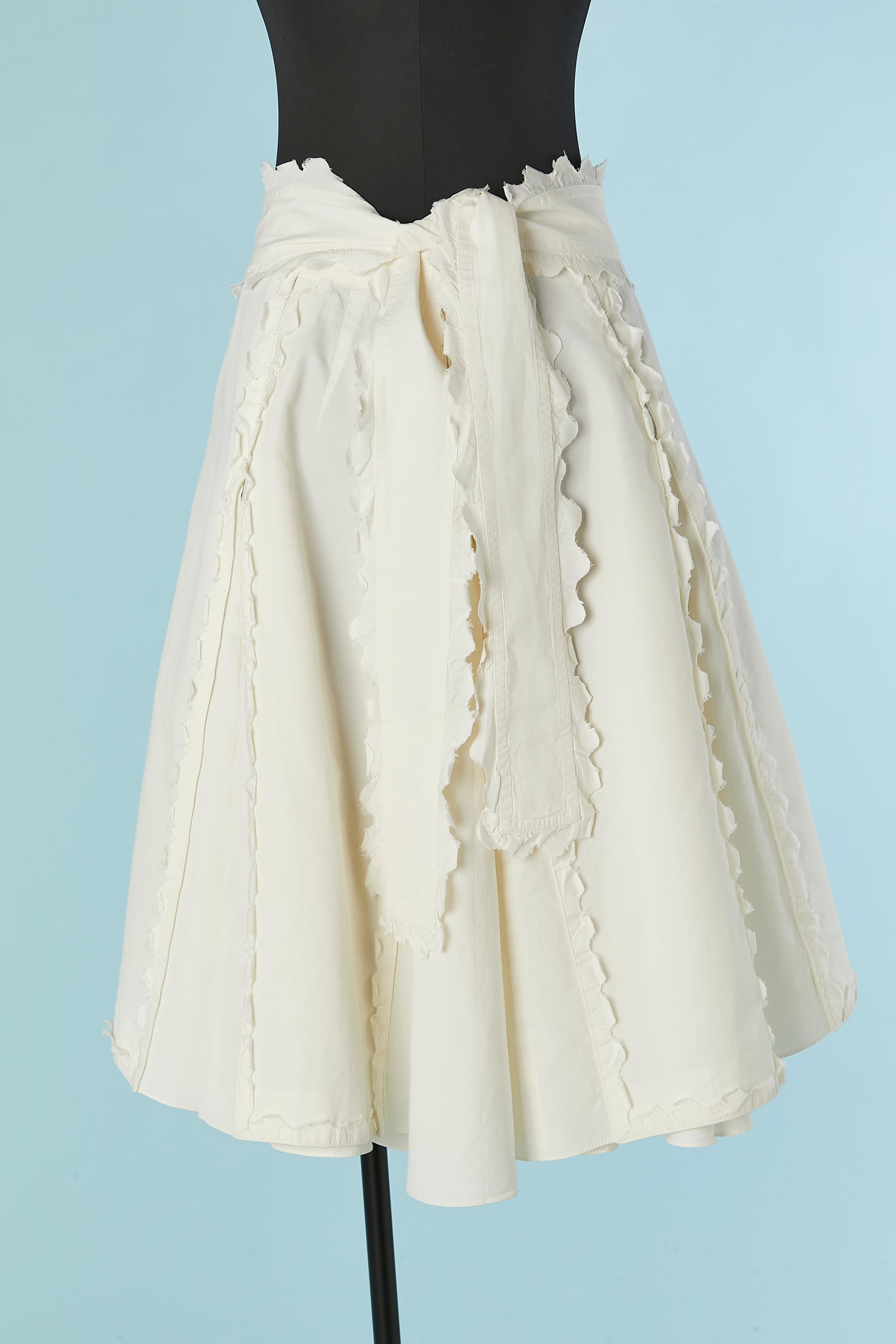 Off-white flare cotton skirt with box-pleats and fabric belt Yves Saint Laurent 1