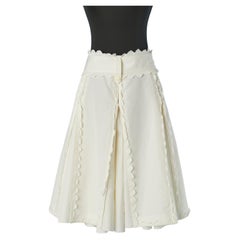 Off-white flare cotton skirt with box-pleats and fabric belt Yves Saint Laurent