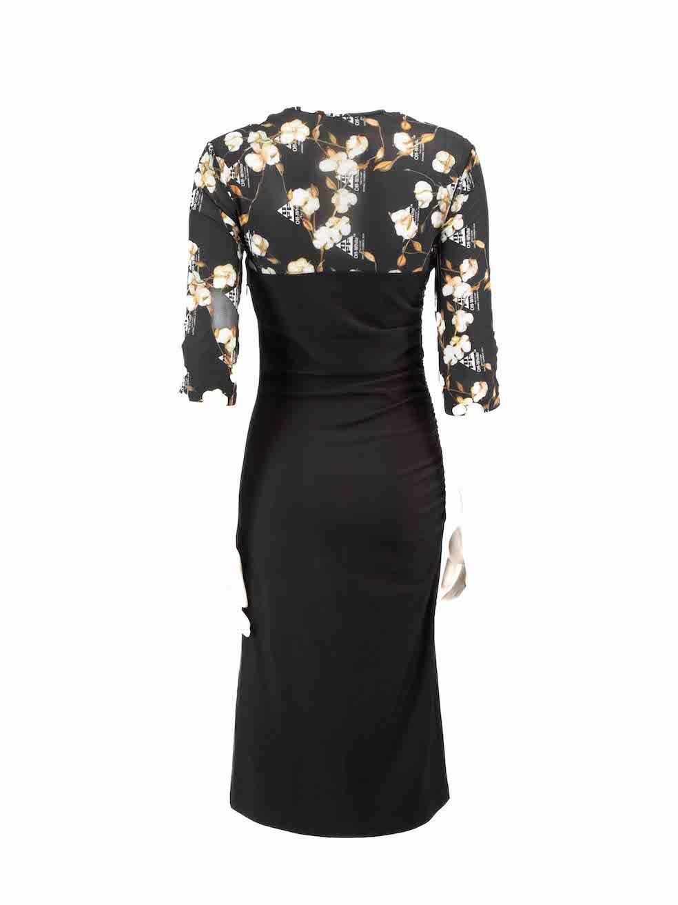 Black Off-White Floral Print Mesh Panel Midi Dress Size S For Sale