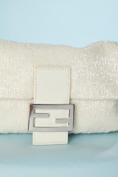 Off-white full beaded evening bag with leather details Fendi Baguettemania