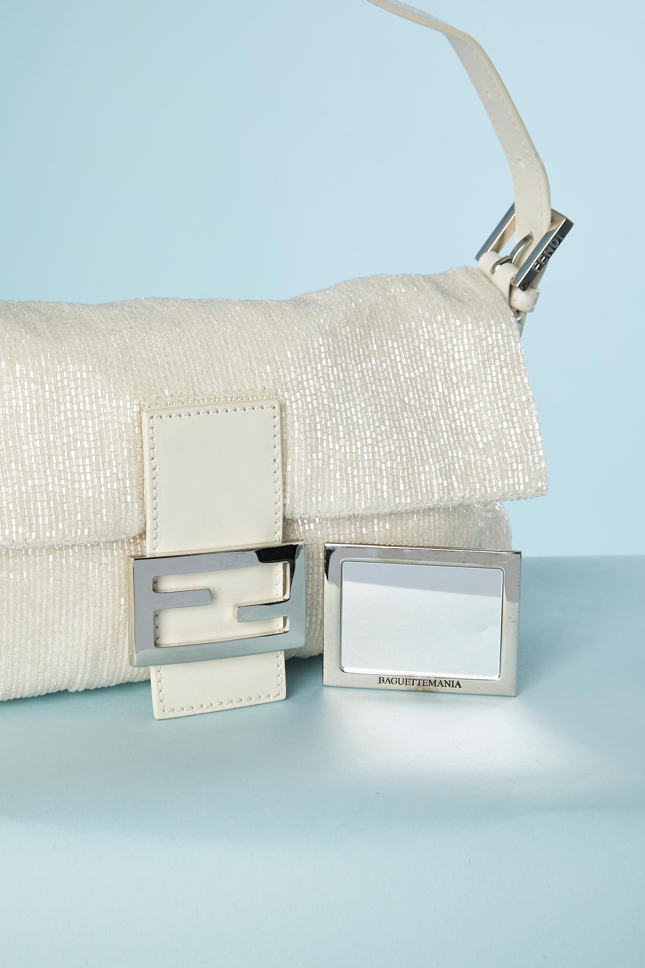 Off-white full beaded evening bag with leather details Fendi Baguettemania 2