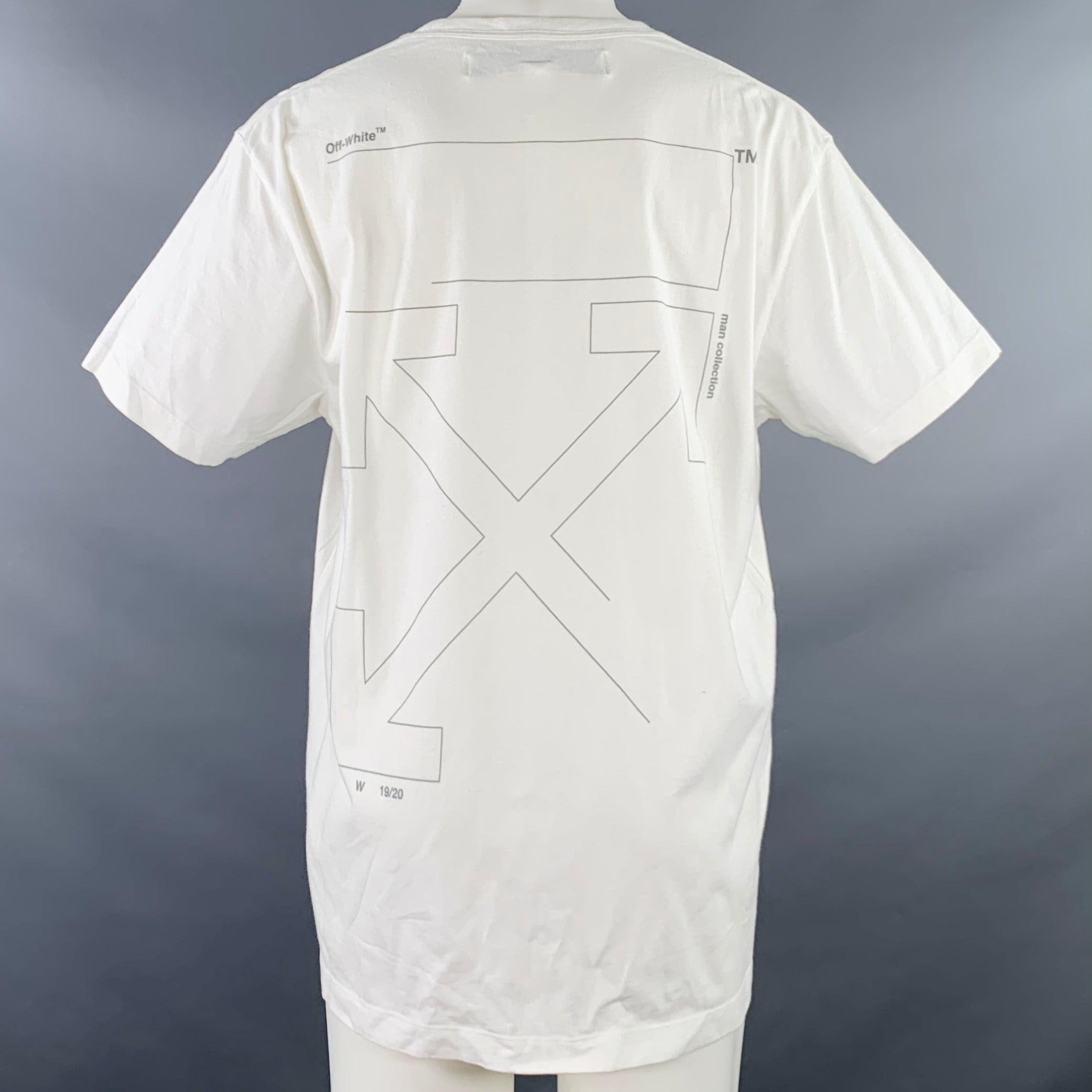 OFF-WHITE FW20 Size XS White Black Logo Cotton Crew-Neck T-shirt In Good Condition For Sale In San Francisco, CA