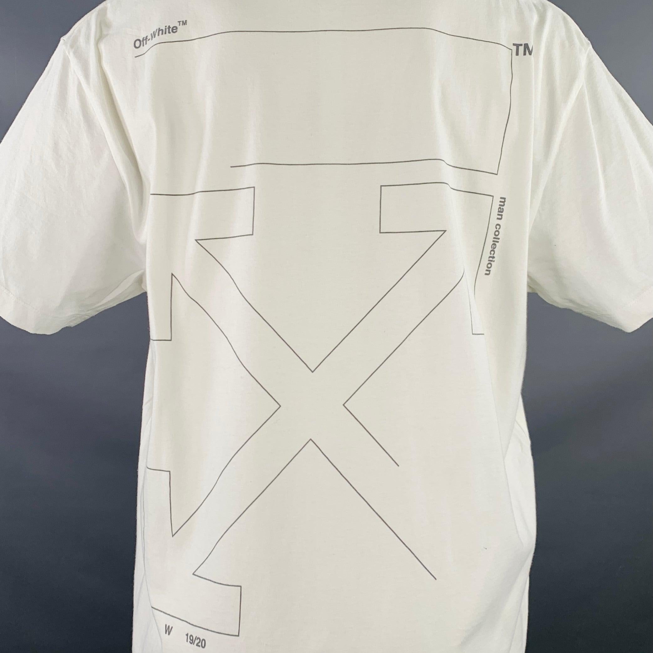 Men's OFF-WHITE FW20 Size XS White Black Logo Cotton Crew-Neck T-shirt For Sale