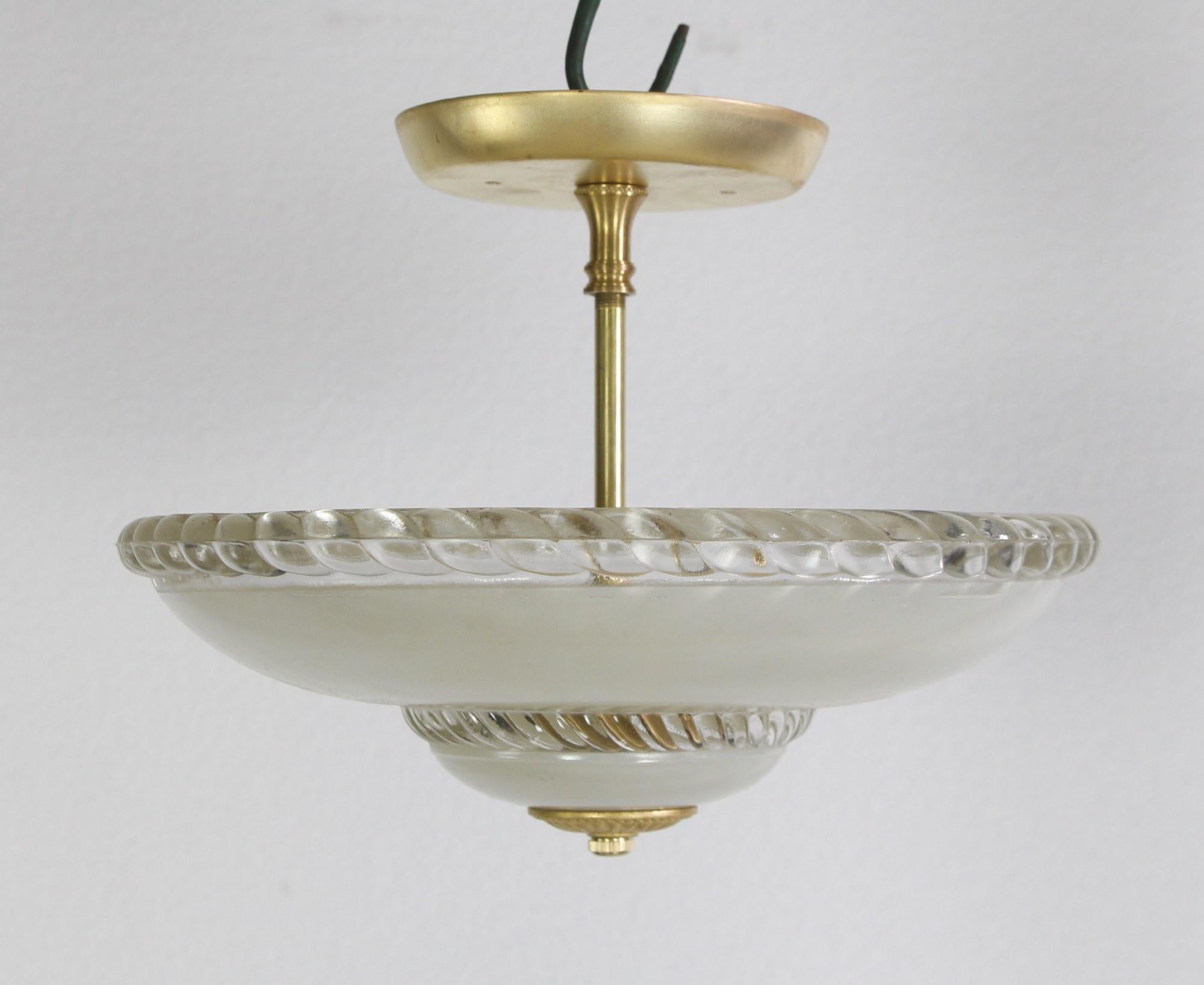 Off White Glass Semi-Flush Mount Light w/ Brass Fitter 1