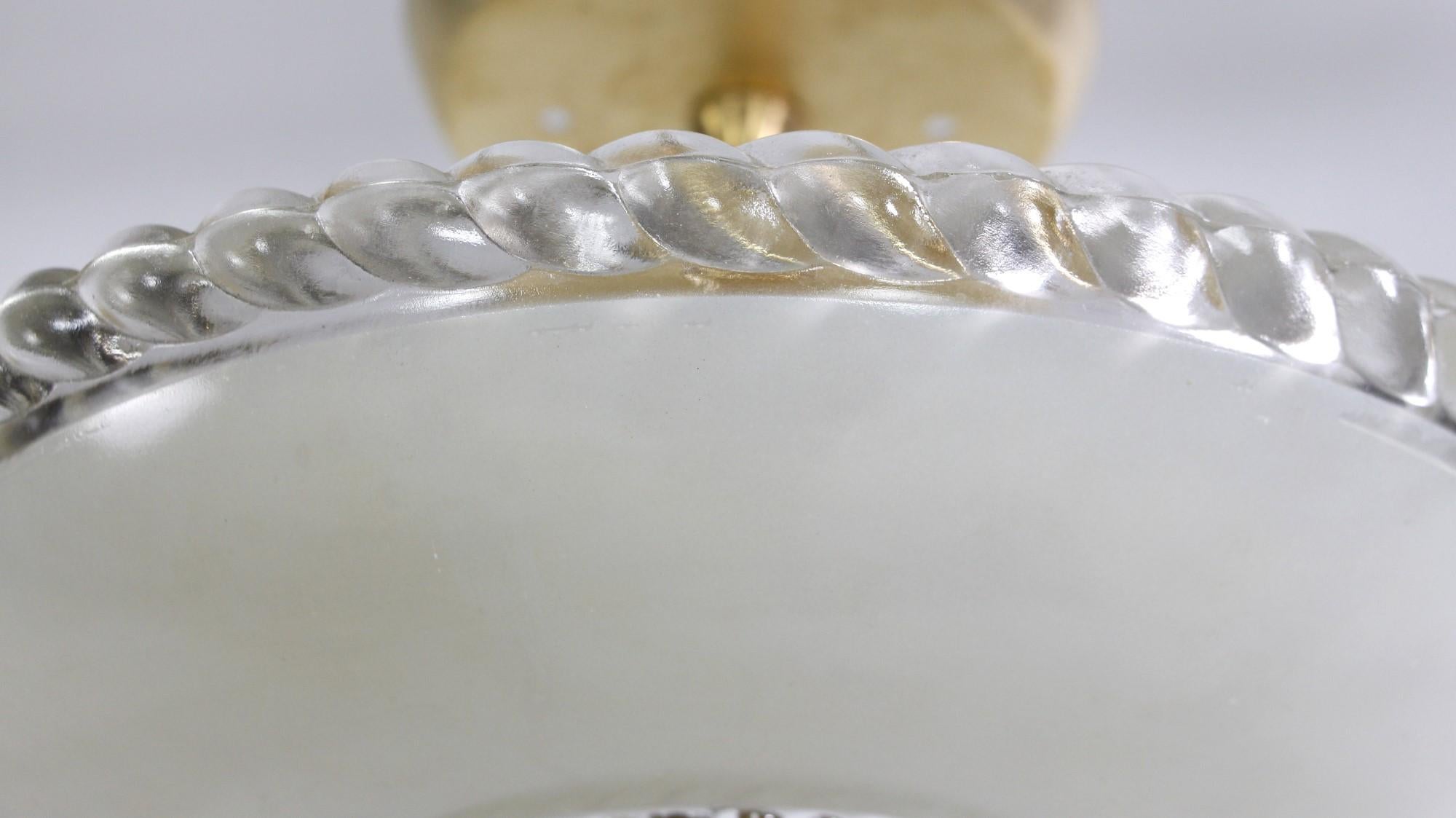 Off White Glass Semi-Flush Mount Light w/ Brass Fitter 2