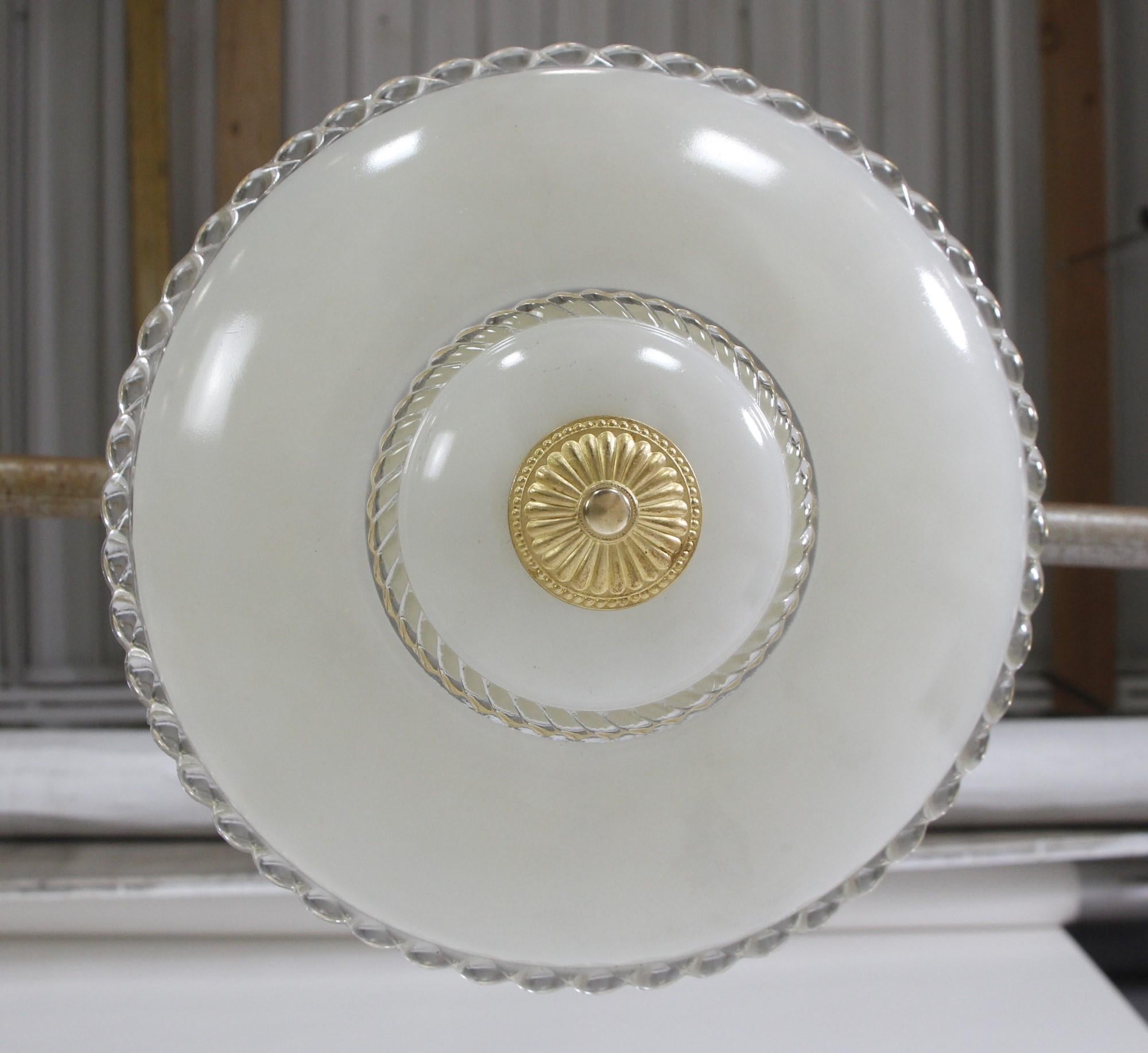 Off White Glass Semi-Flush Mount Light w/ Brass Fitter 3