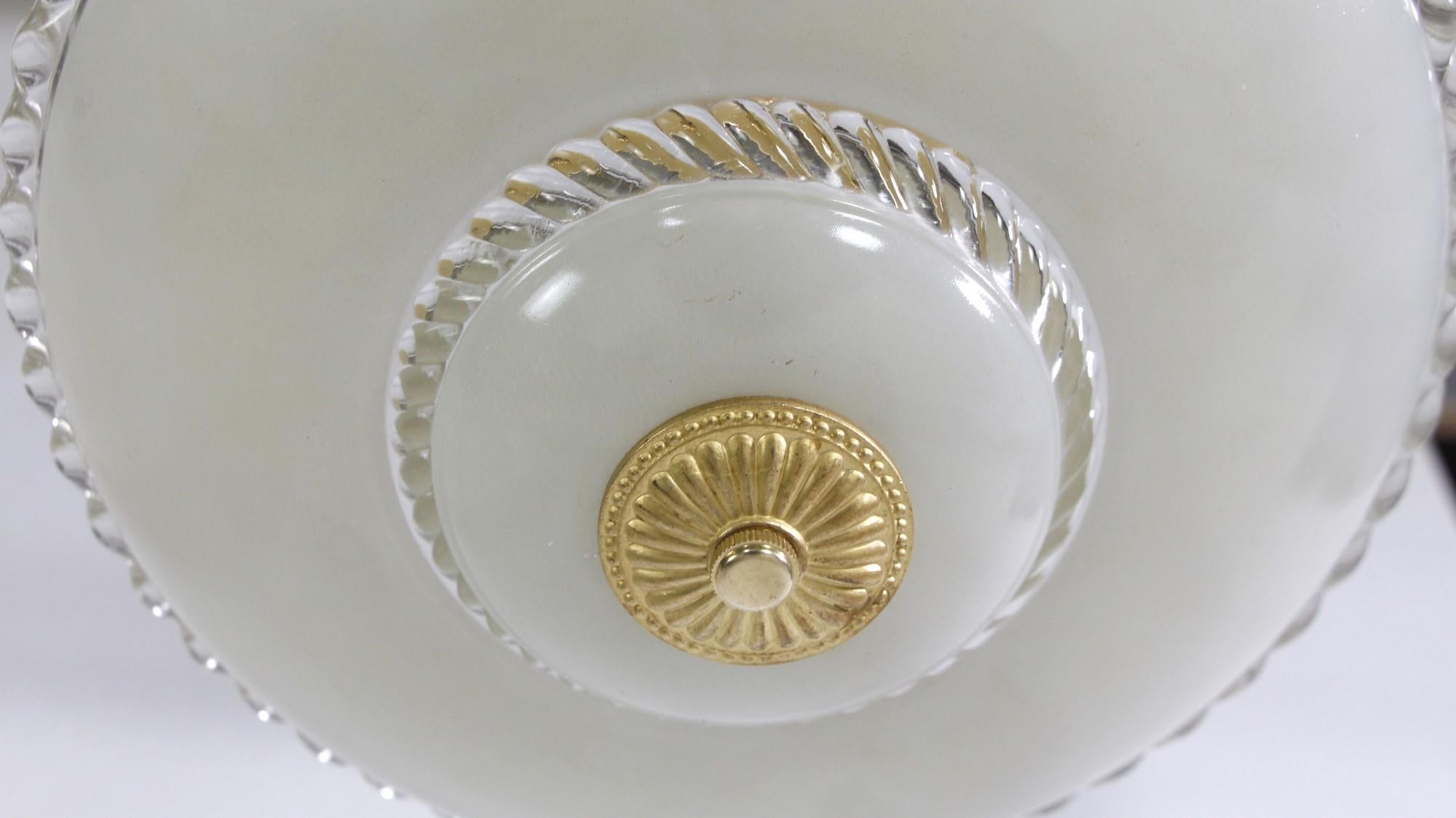 Off White Glass Semi-Flush Mount Light w/ Brass Fitter 4