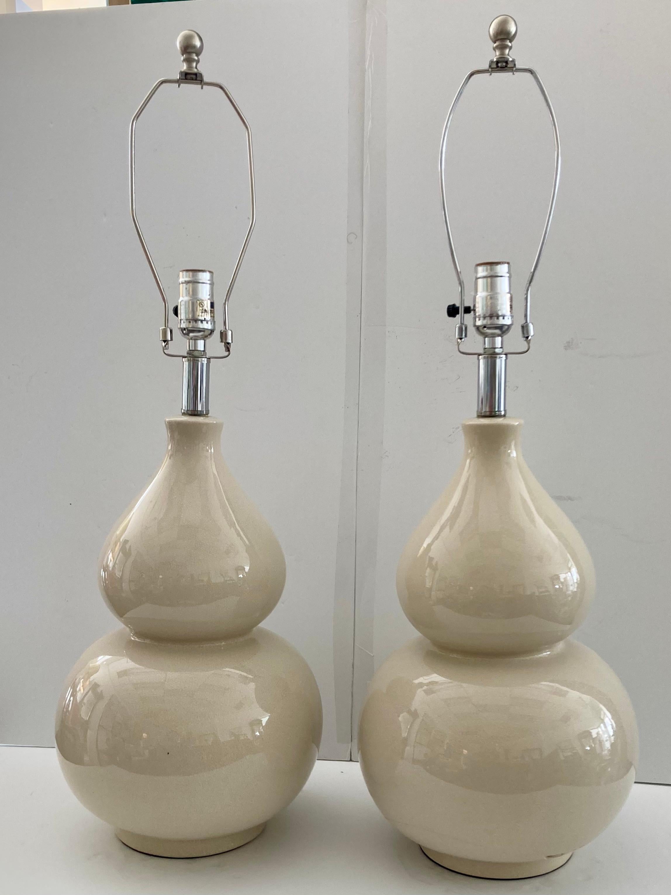 XXIe siècle et contemporain Paire de lampes gourdes en céramique émaillée Whiting en vente