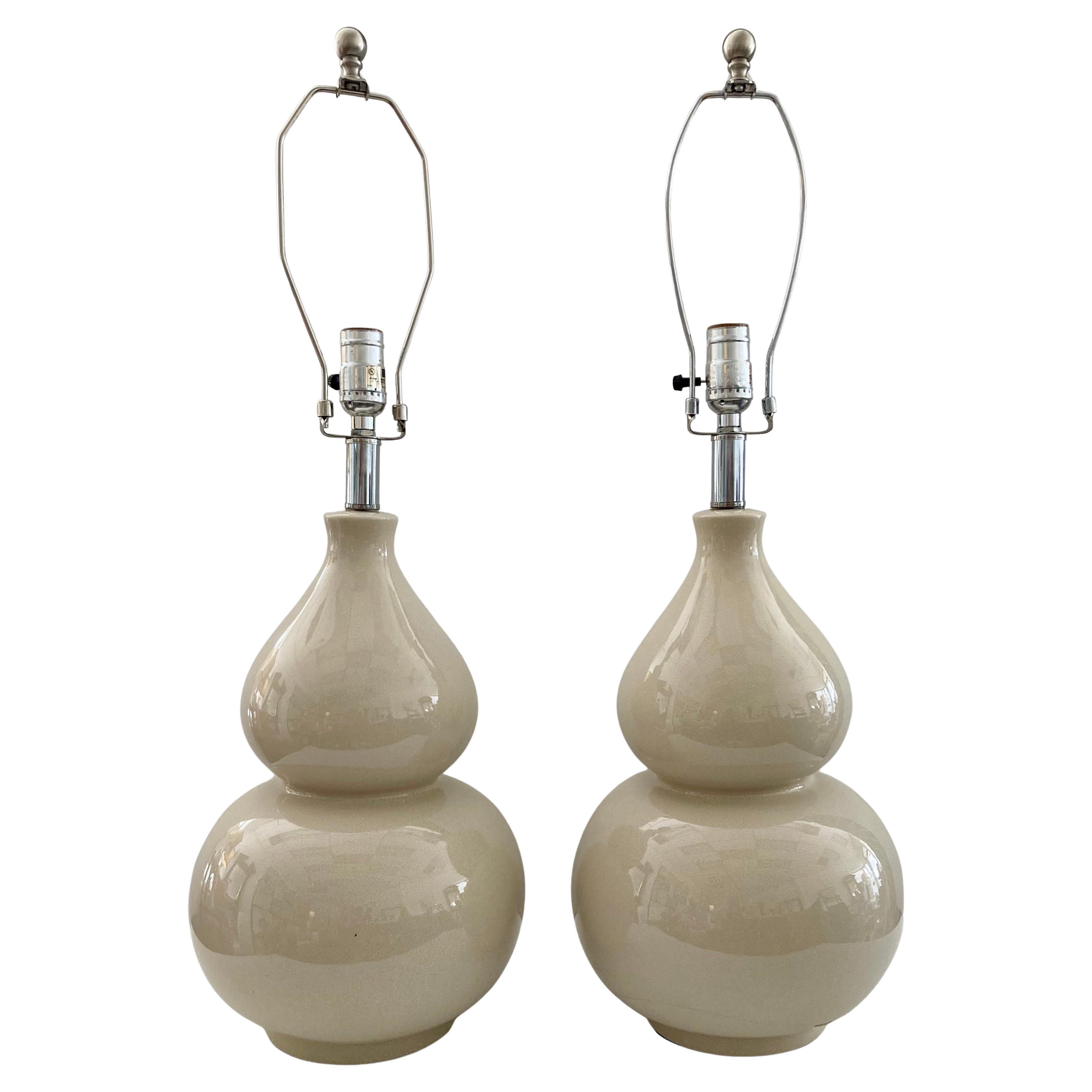 Paire de lampes gourdes en céramique émaillée Whiting
