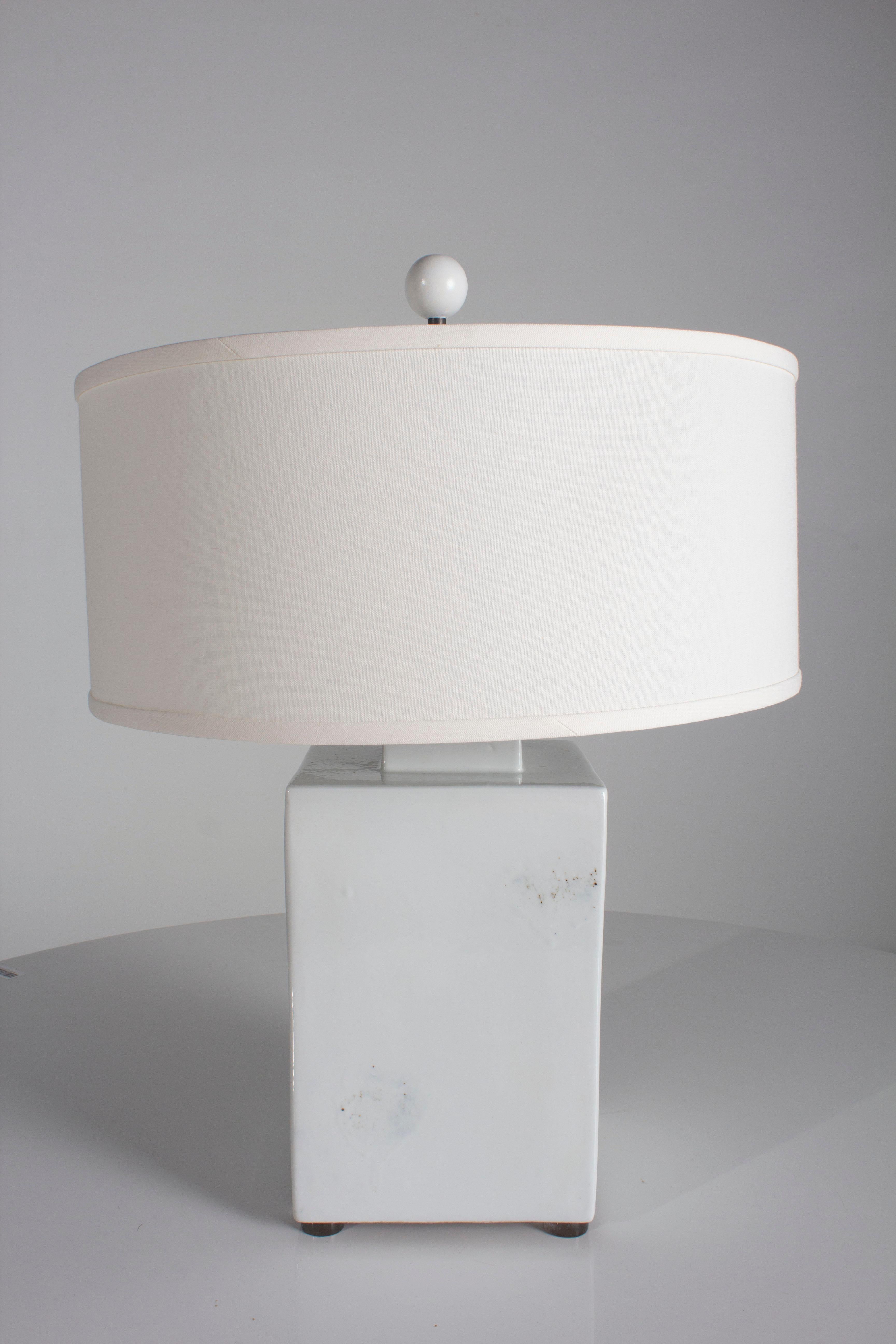 Mid-Century Modern Off-White Glazed Jar Table Lamp