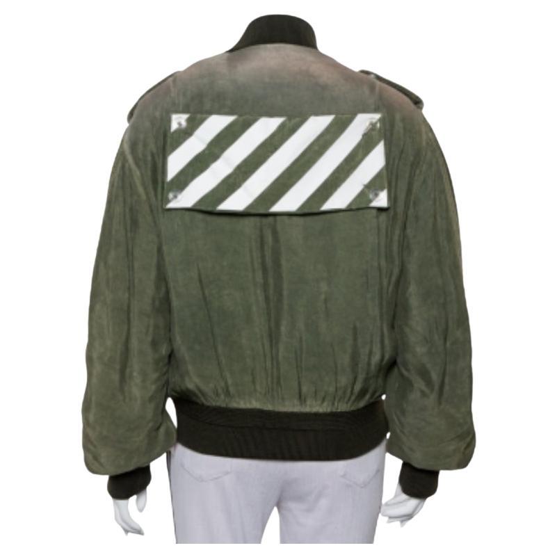 Gray Off-White Green Cupro Washed Out Effect Zipper Front Bomber Jacket M For Sale