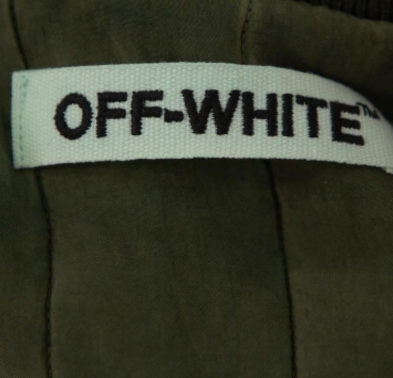 Off-White Green Cupro Washed Out Effect Zipper Front Bomber Jacket M For Sale 1