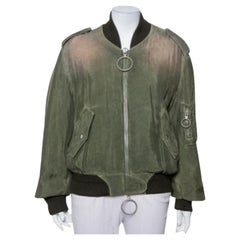 Off-White Green Cupro Washed Out Effect Zipper Front Bomber Jacket M