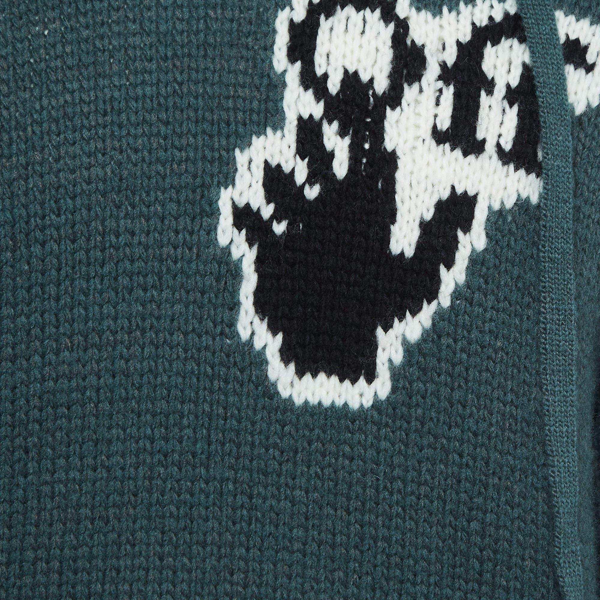Off-White Grüner Logo-Intarsien- Hoodie aus Wollmischung mit Kapuze M im Angebot 1