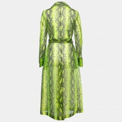 Off-White Green Python Print Tulle Button Front Belted Coat S