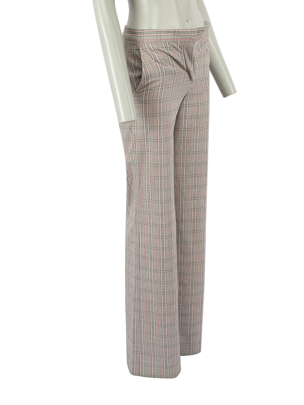 CONDITION is Very good. Minimal wear to trousers is evident. Minimal wear to the rear waistband lining with light discolouration on this used Off-Whitedesigner resale item.
 
 Details
 Grey
 Cotton
 Trousers
 Red and pink tartan pattern
 Wide leg
