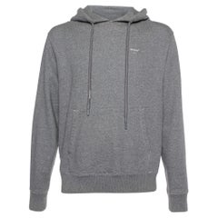 Off-White Grey Cotton Arrow Appliqued Hooded Sweatshirt L