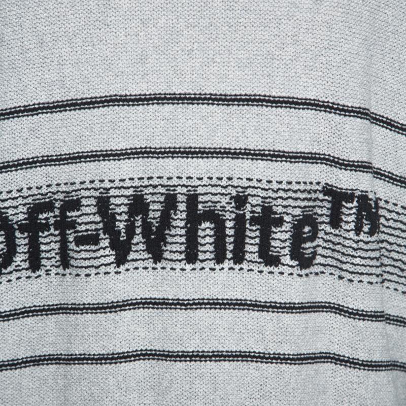 Gray Off White Grey Logo Embroidered Knit Distressed Jumper S