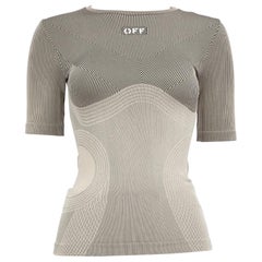 Off-White Grey Striped Round Neck Top Size S