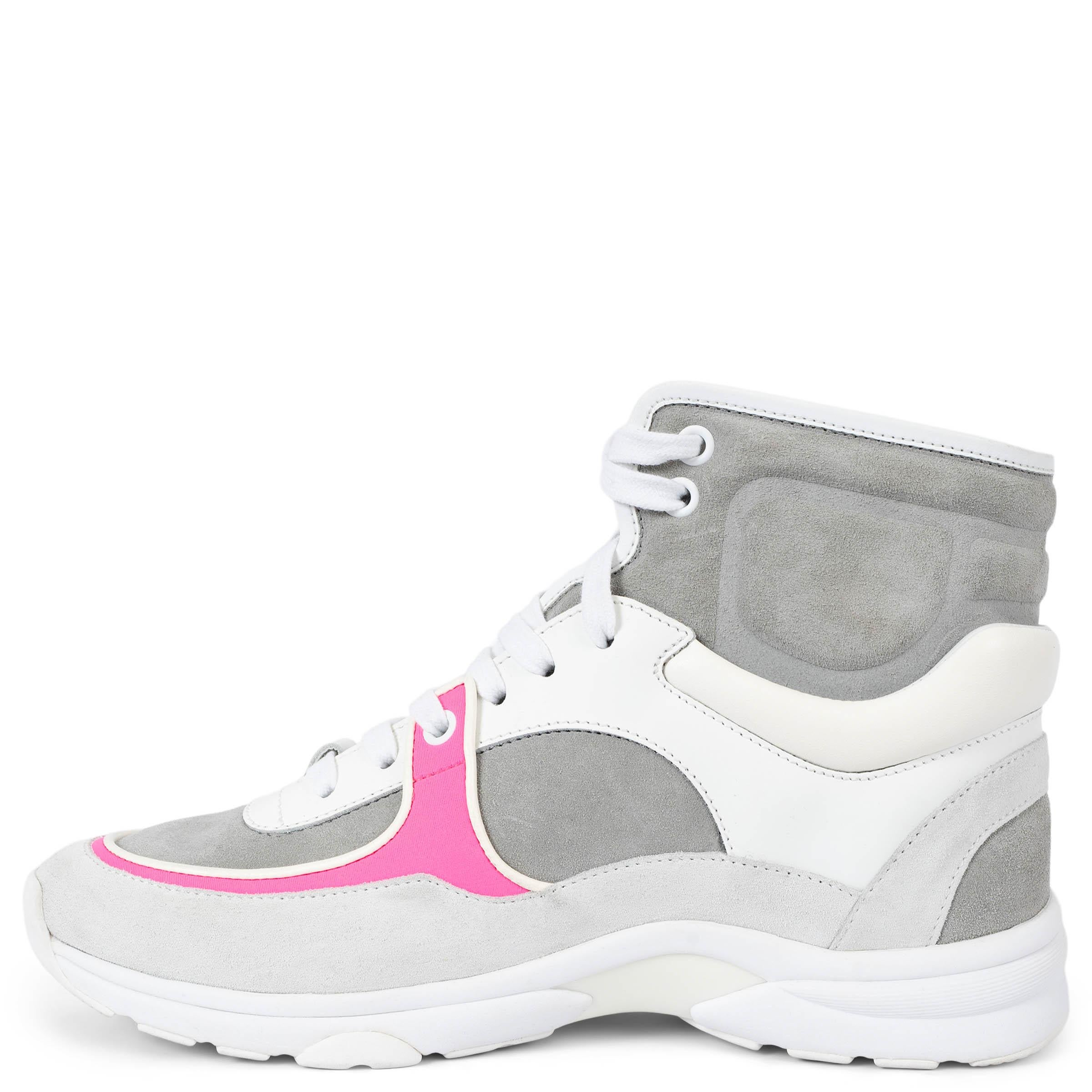 CHANEL gris blanco rosa ante 2018 18P HIGH-TOP Zapatillas Zapatos 38 Gris en venta