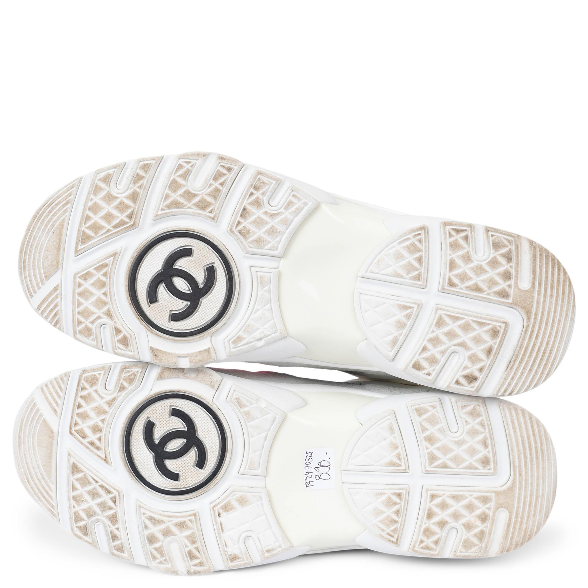 CHANEL gris blanco rosa ante 2018 18P HIGH-TOP Zapatillas Zapatos 38 en venta 3