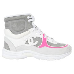 CHANEL grey white pink suede 2018 18P HIGH-TOP Sneakers Shoes 38