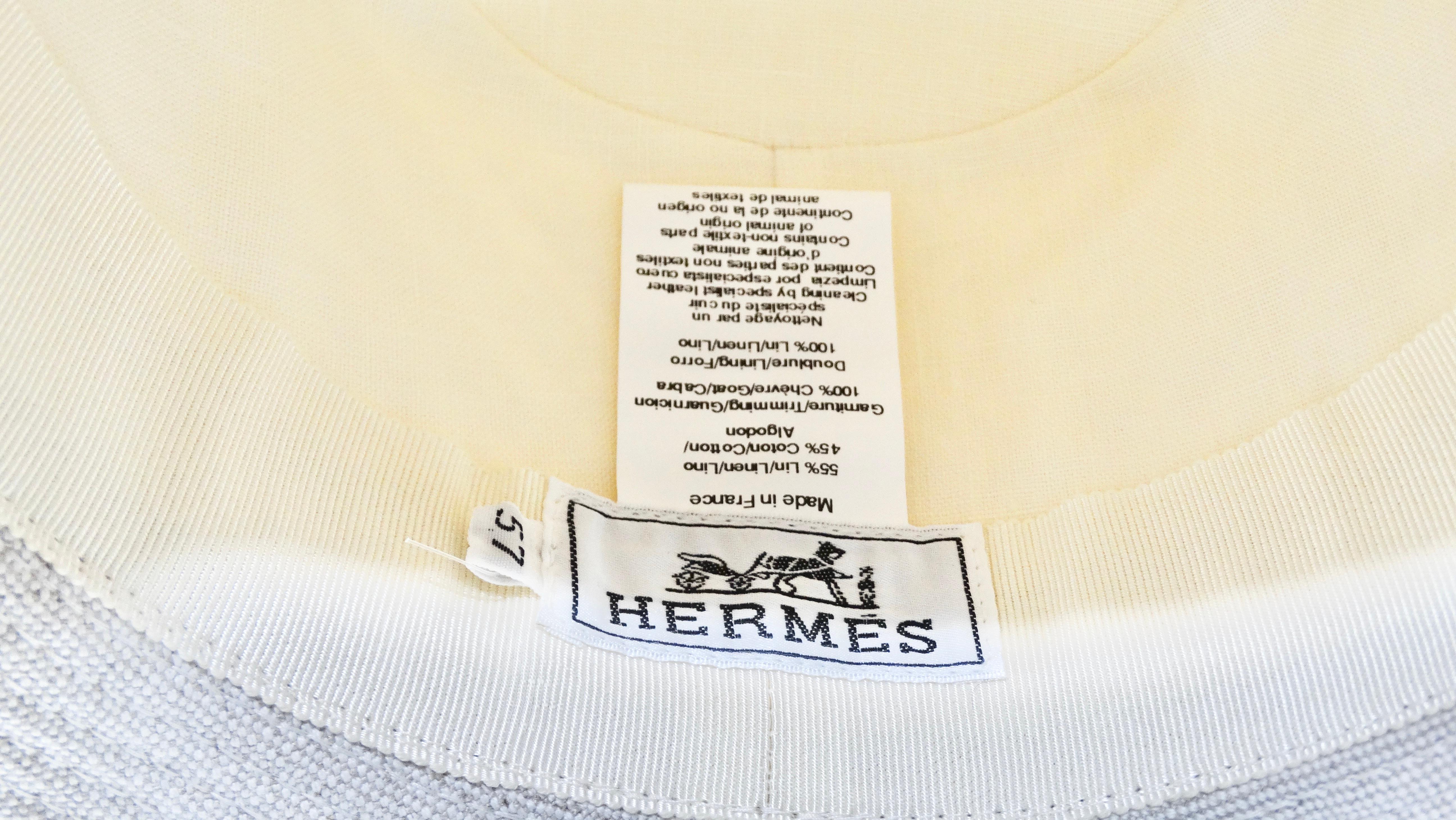 Off White Hermes Fedora With Brown Classic Strap In Excellent Condition For Sale In Scottsdale, AZ