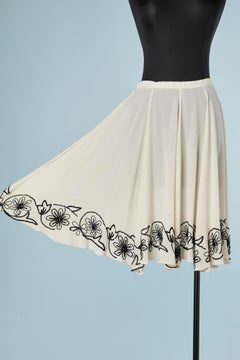 Off-white ilk chiffon skirt with black beads and sequins embroideries  Rochas