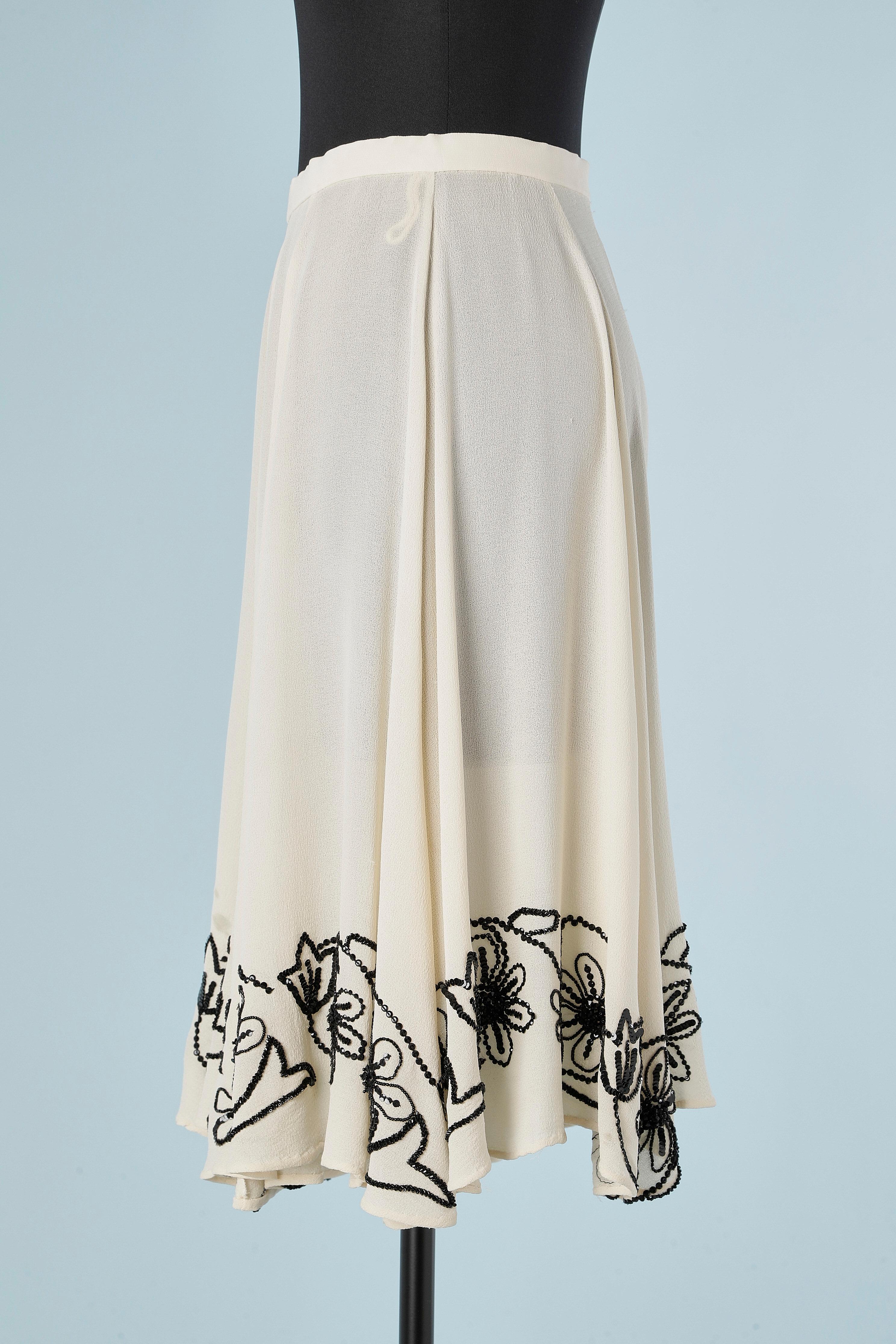 Women's Off-white ilk chiffon skirt with black beads and sequins embroideries  Rochas  For Sale