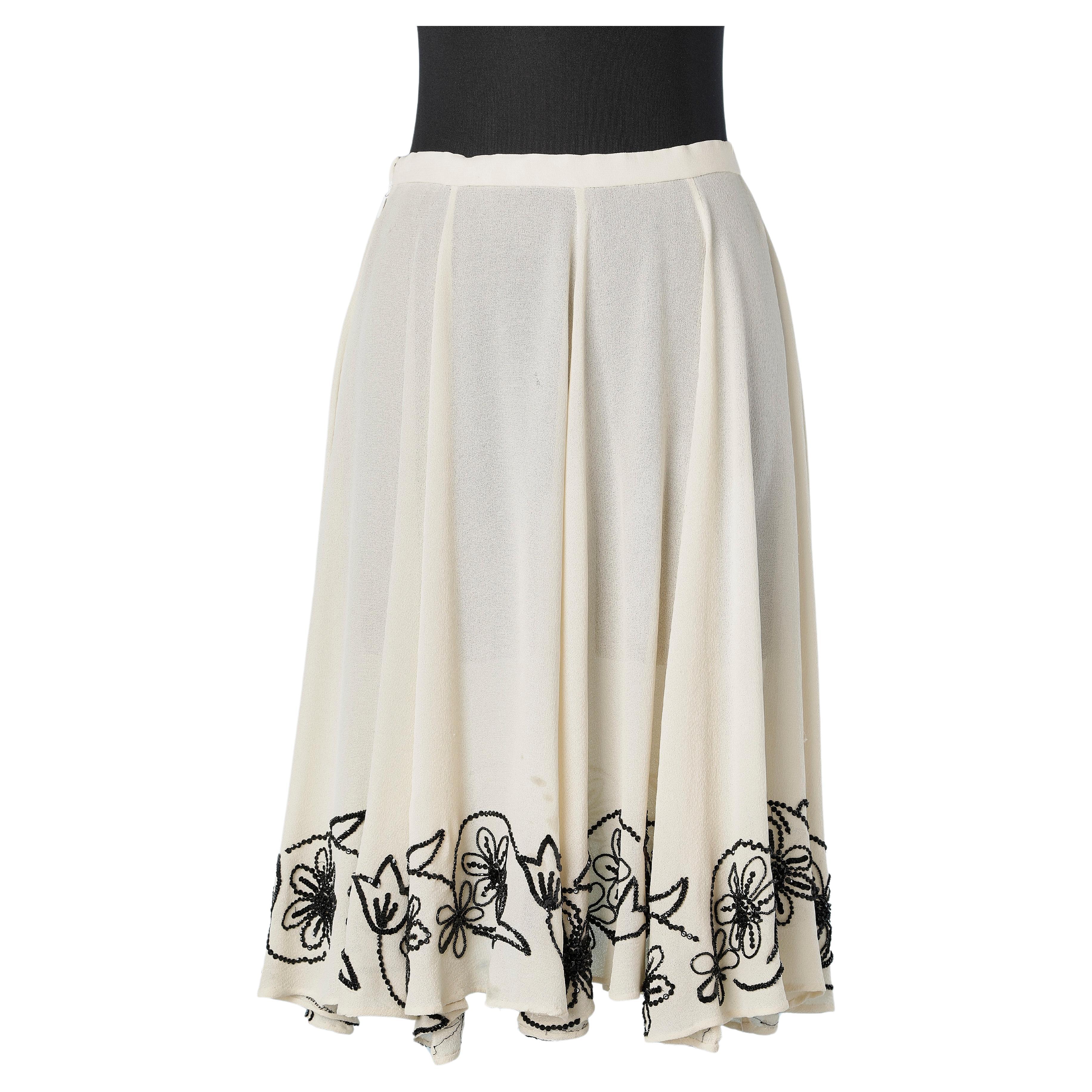 Off-white ilk chiffon skirt with black beads and sequins embroideries  Rochas  For Sale