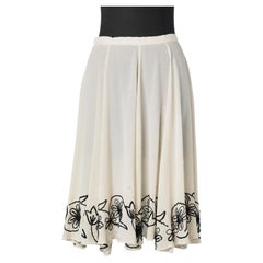 Off-white ilk chiffon skirt with black beads and sequins embroideries  Rochas 