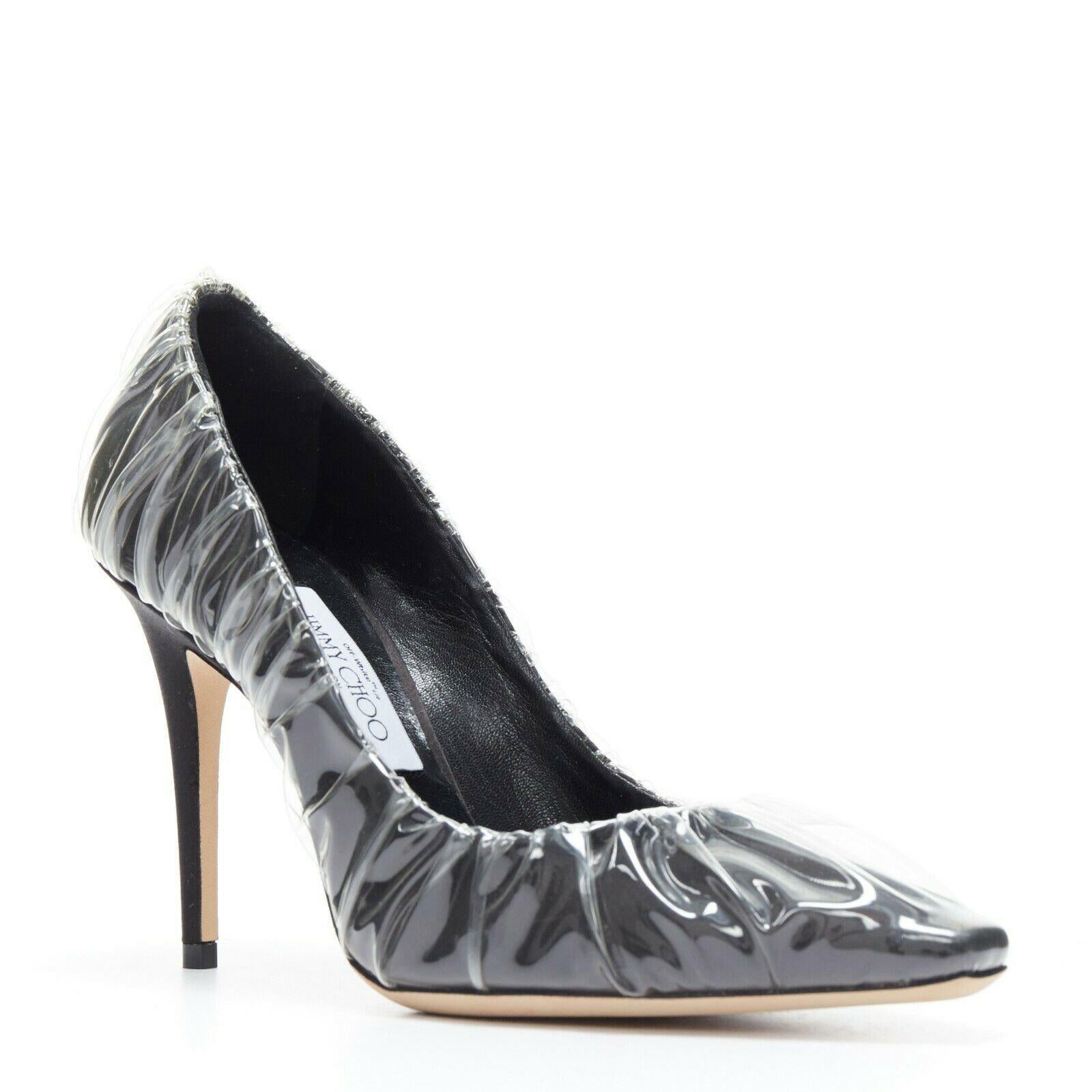 OFF-WHITE JIMMY CHOO black satin point transparent ruche high heel shoes EU38 
Reference: LNKO/A01122 
Brand: Jimmy Choo 
Designer: Jimmy Choo 
Material: satin 
Color: Black 
Extra Detail: Scarpin style. Pointed toe. Slim heels. Wrapped in