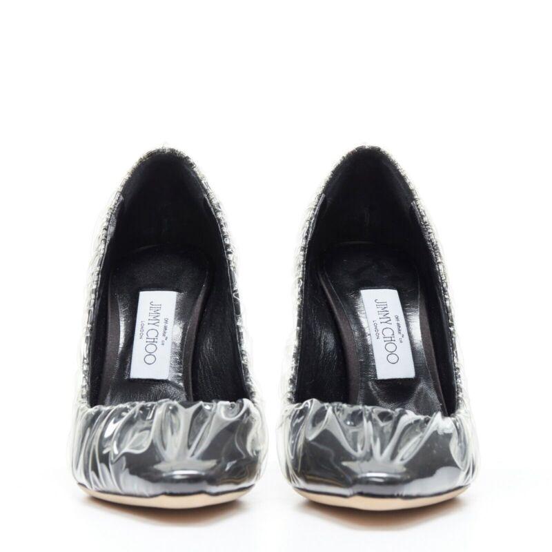 Noir JIMMY CHOO - Chaussures à talons hauts en satin noir à pointes transparentes EU38 en vente