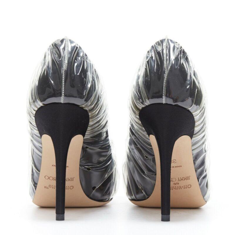 JIMMY CHOO - Chaussures à talons hauts en satin noir à pointes transparentes EU38 Pour femmes en vente