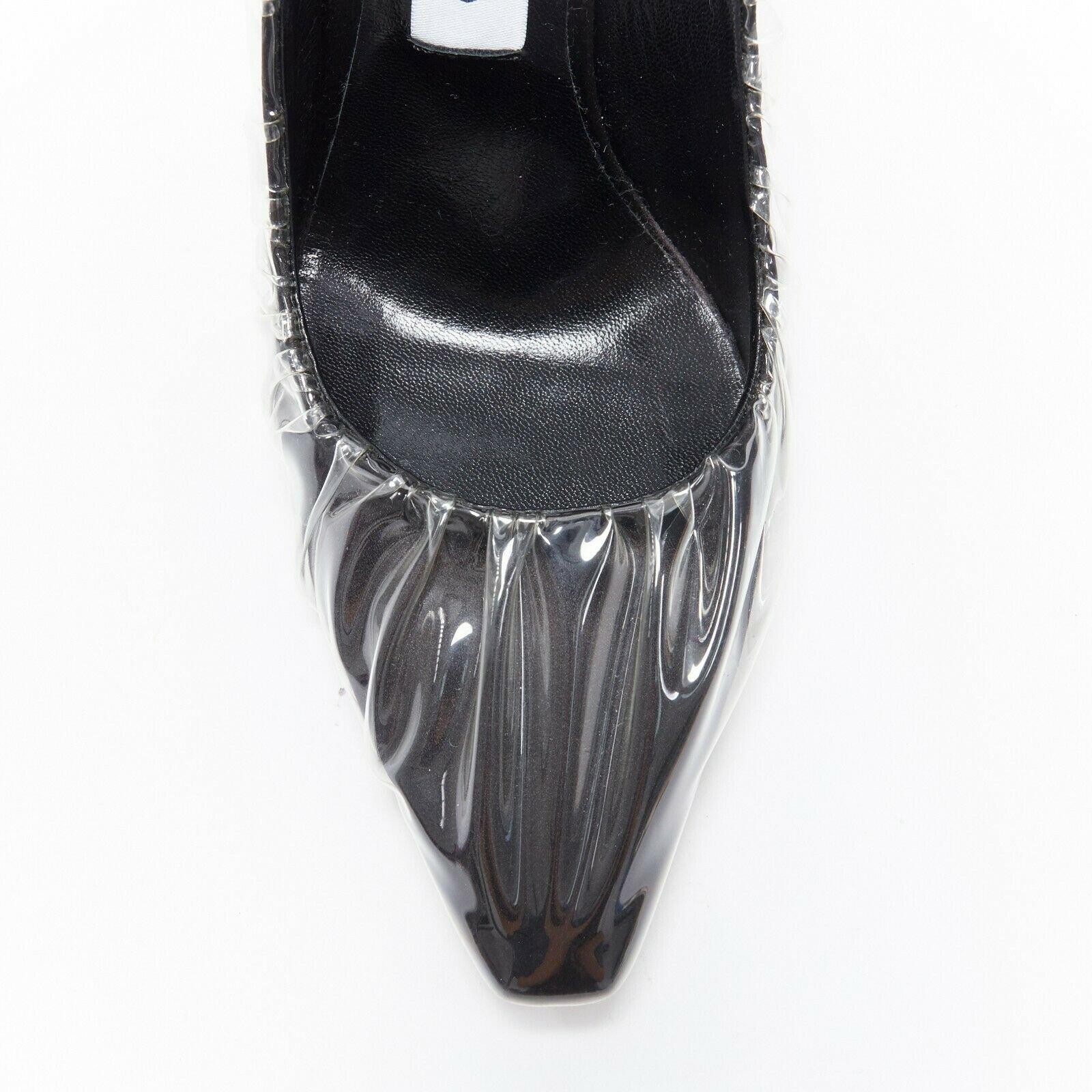 Black OFF-WHITE JIMMY CHOO black satin point transparent ruche high heel shoes EU38 For Sale