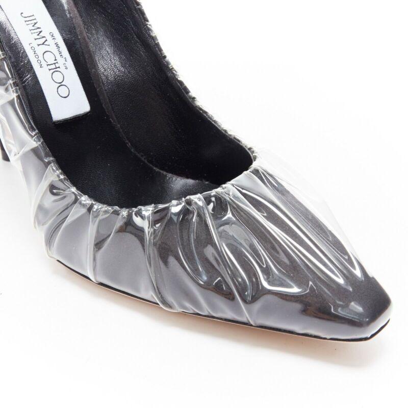 JIMMY CHOO - Chaussures à talons hauts en satin noir à pointes transparentes EU38 en vente 2