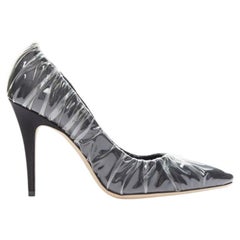 OFF-WHITE JIMMY CHOO black satin point transparent ruche high heel shoes EU38