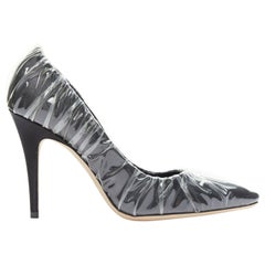 OFF-WHITE JIMMY CHOO black satin point transparent ruche high heel shoes EU38