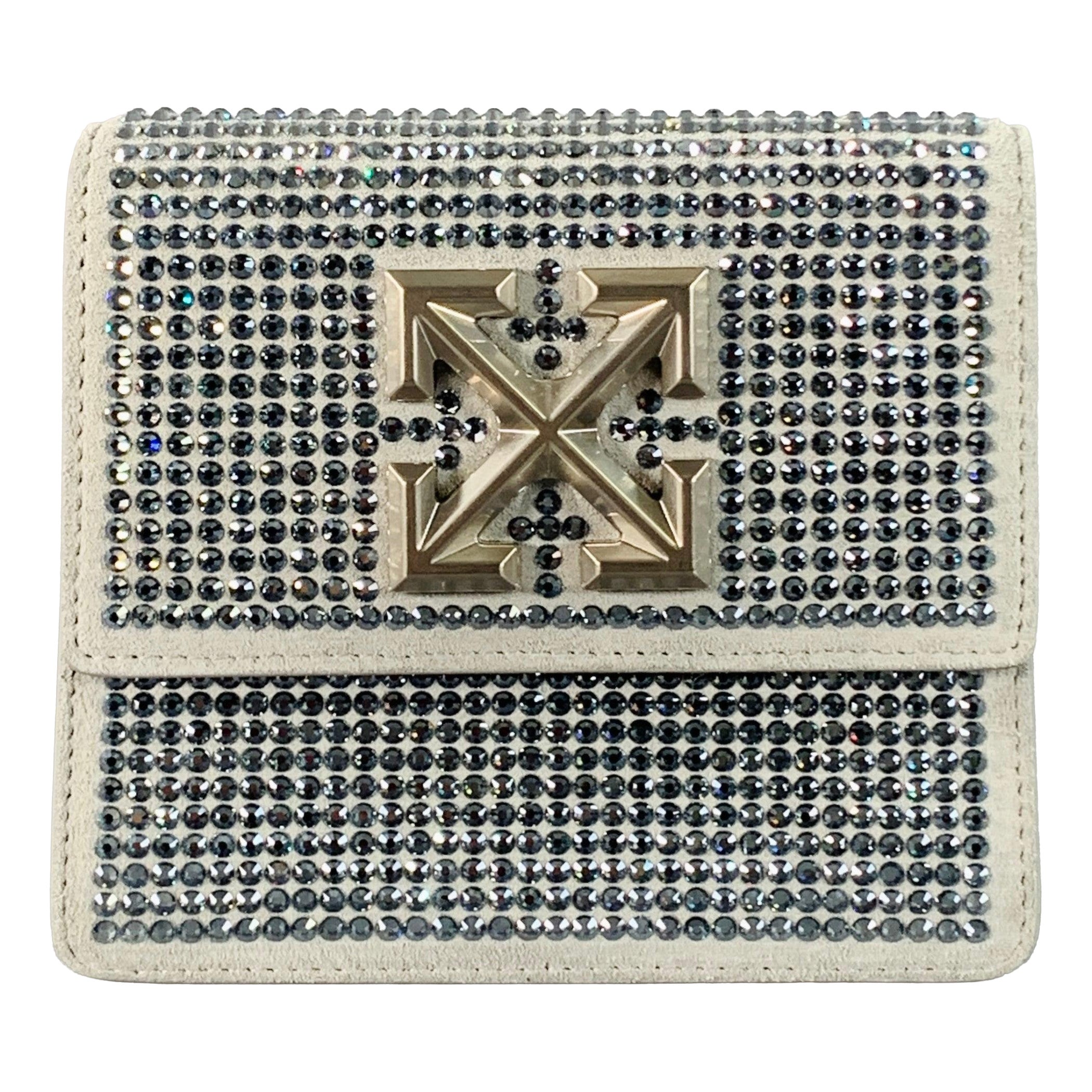 OFF-WHITE JITNEY Grey Rhinestones Leather Crossbody Handbag For Sale