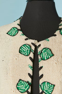 Off-white knit cotton cardigan with fabric leeves appliqué ADOLFO