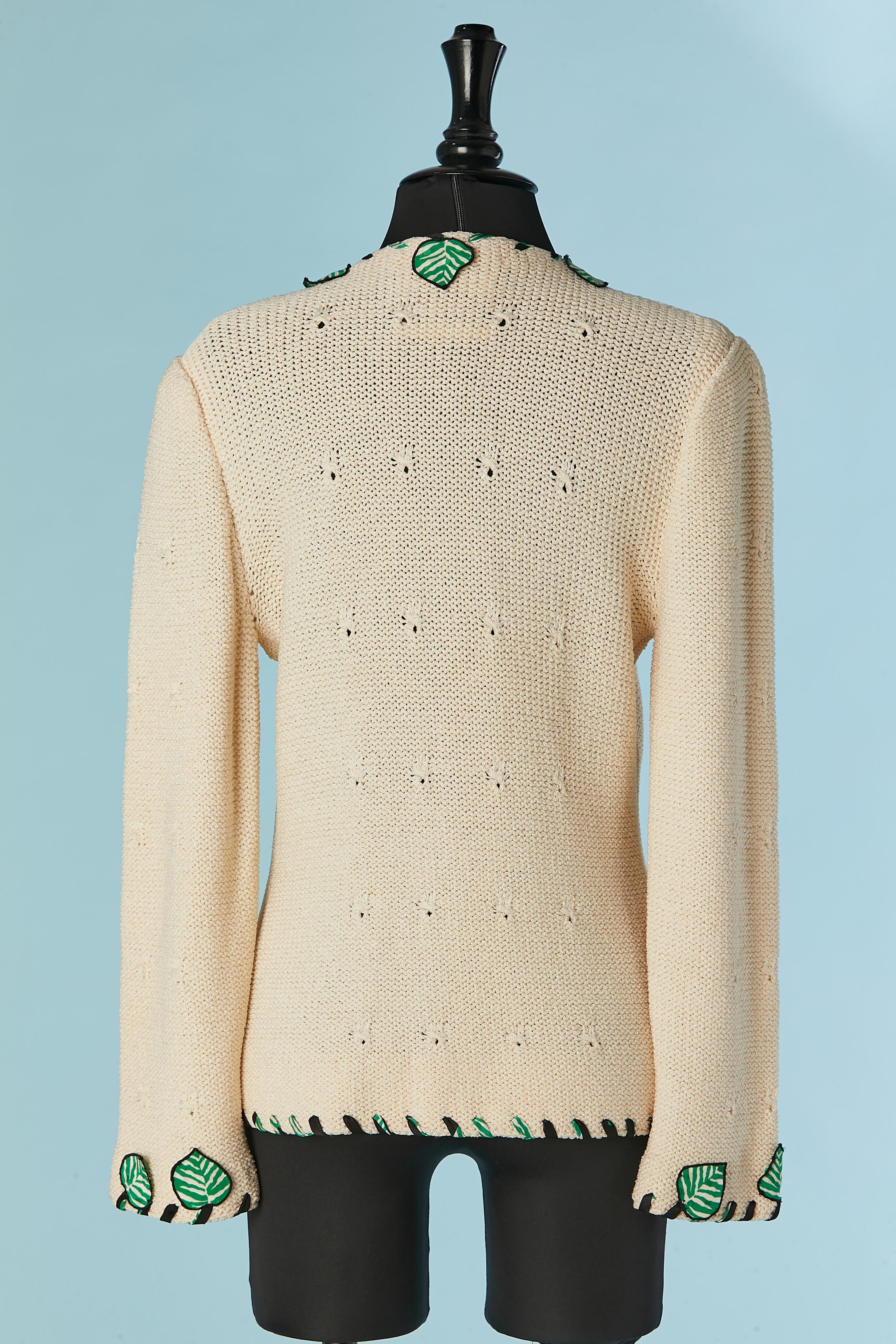 Women's Off-white knit cotton cardigan with fabric leeves appliqué ADOLFO For Sale