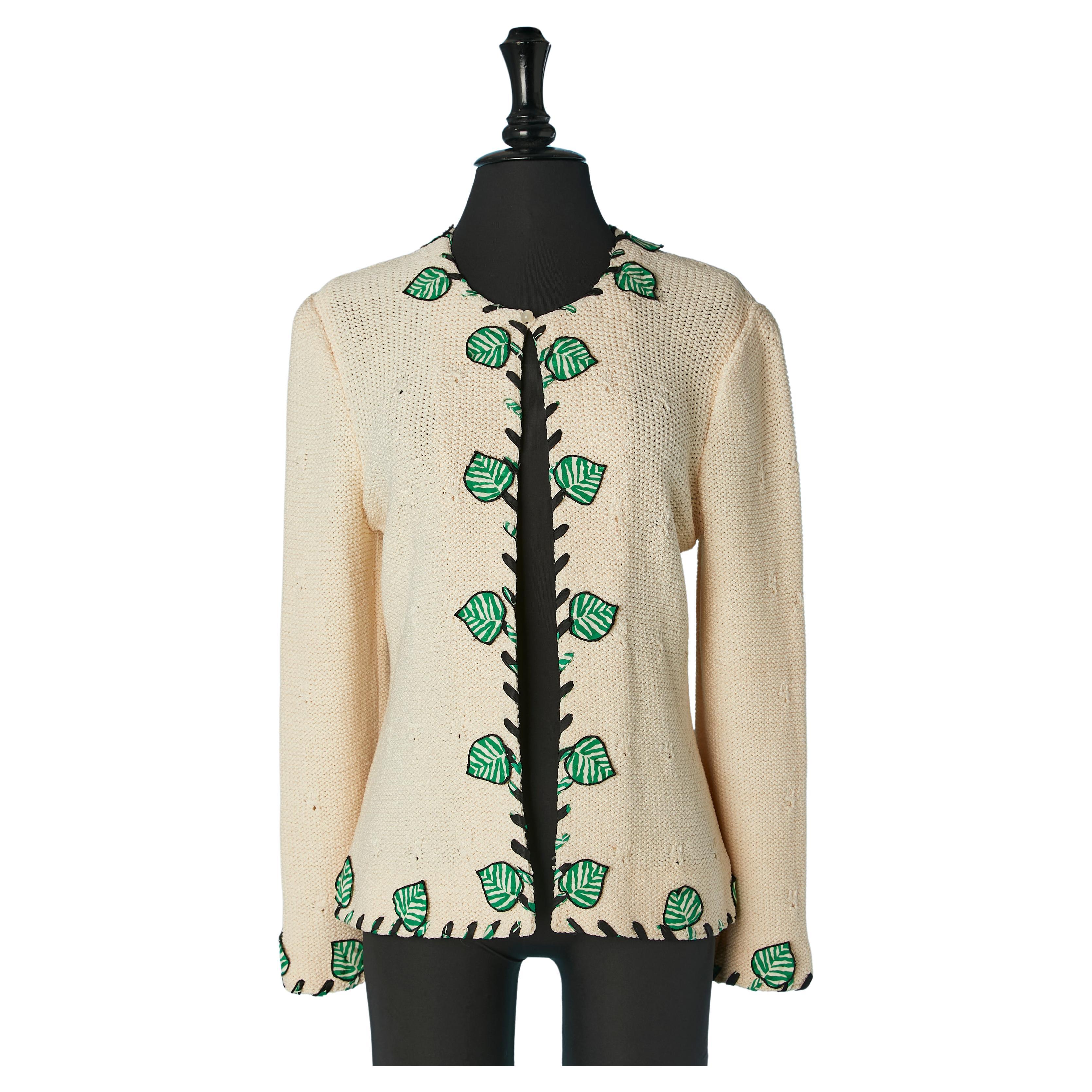Off-white knit cotton cardigan with fabric leeves appliqué ADOLFO