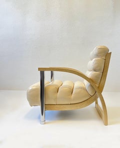 off White Leather and Chrome Lounge Chair by Jay Spectre