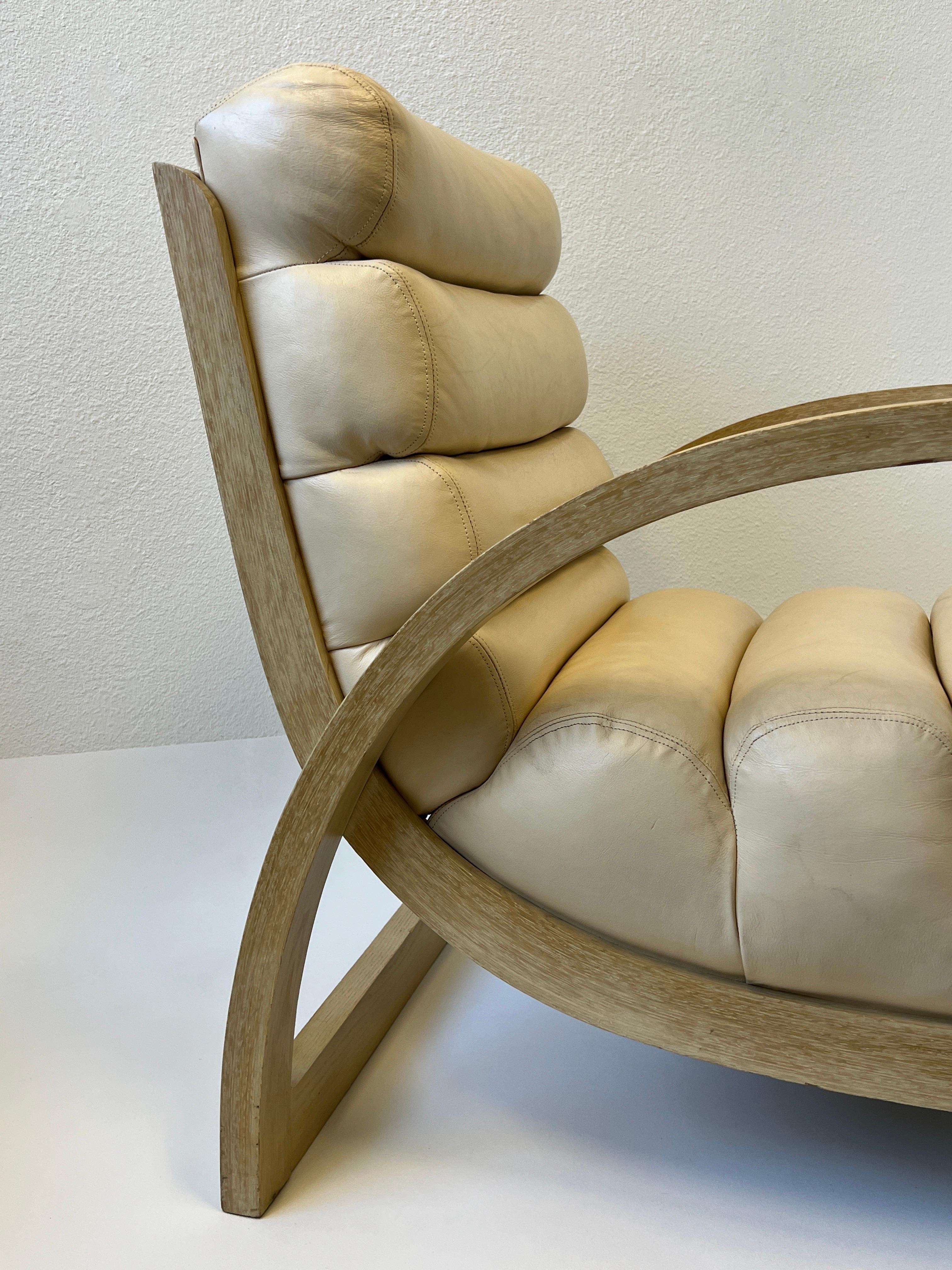 Polished off White Leather and Chrome Lounge Chair by Jay Spectre For Sale