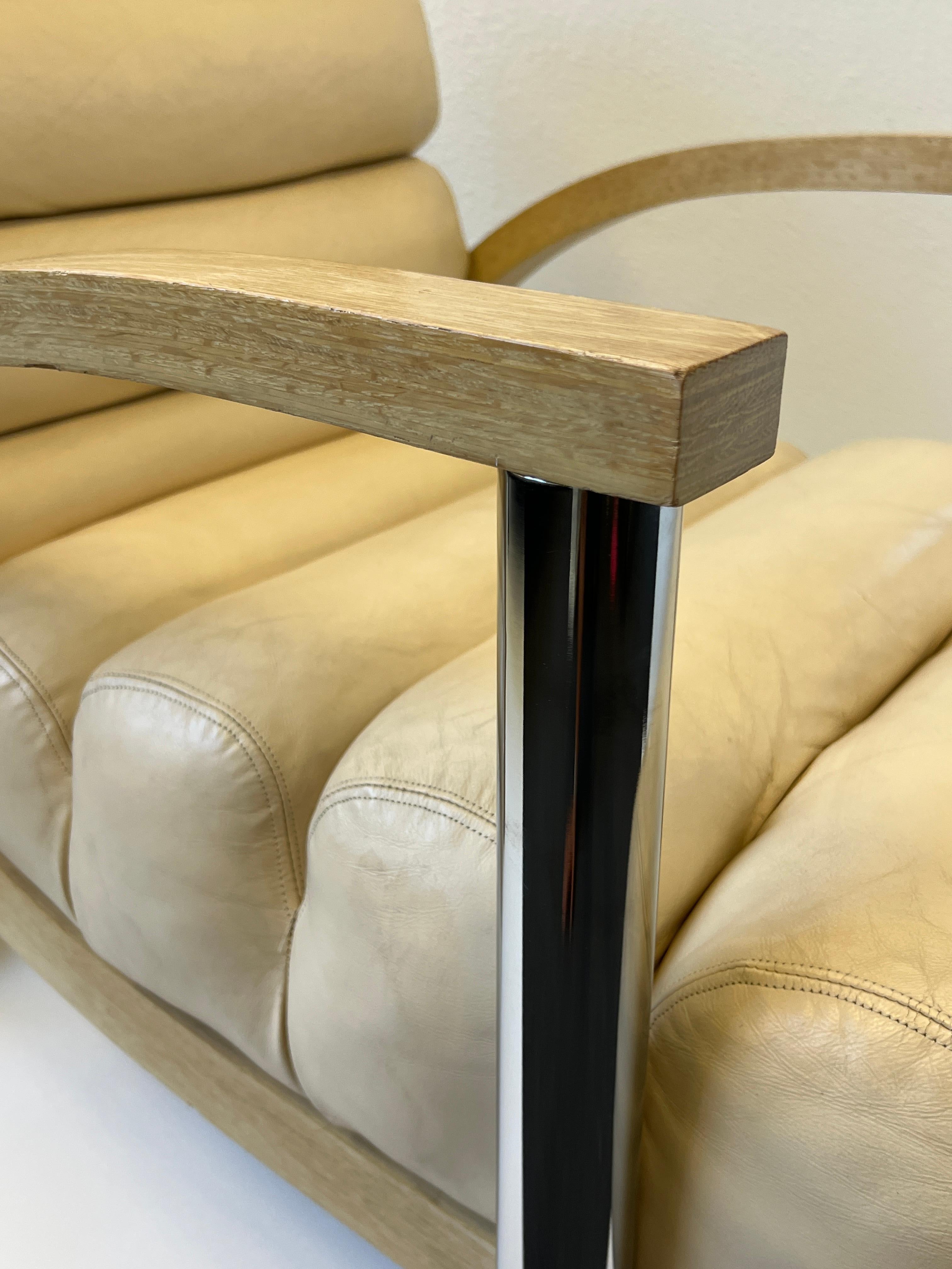 off White Leather and Chrome Lounge Chair by Jay Spectre For Sale 1