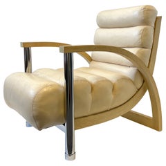 off White Leather and Chrome Lounge Chair by Jay Spectre