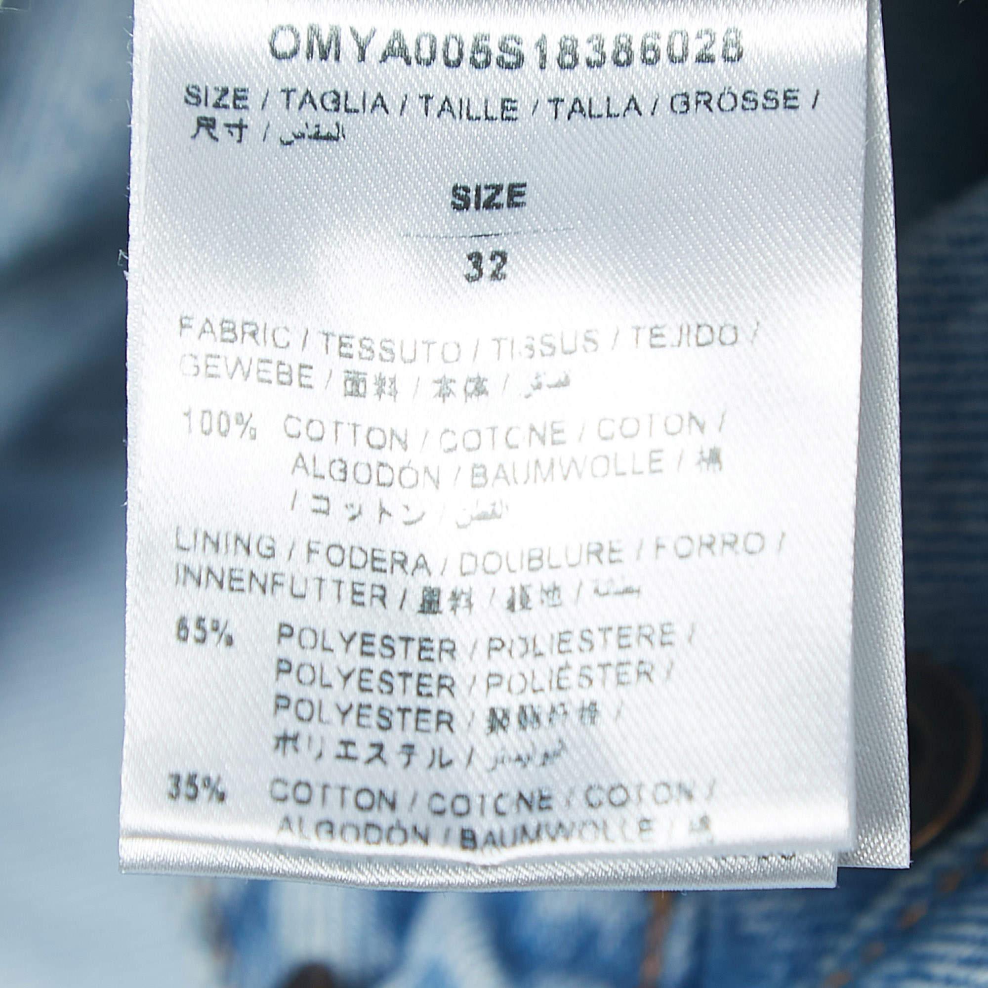 Men's Off-White Light Blue Distressed Denim Buttoned Paperbag Waist Jeans M Waist 30