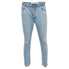 Off-White Light Blue Distressed Denim Buttoned Paperbag Waist Jeans M Waist 30"
