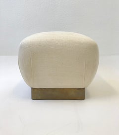 Off White Linen and Aged Brass Pouf by Marge Carson
